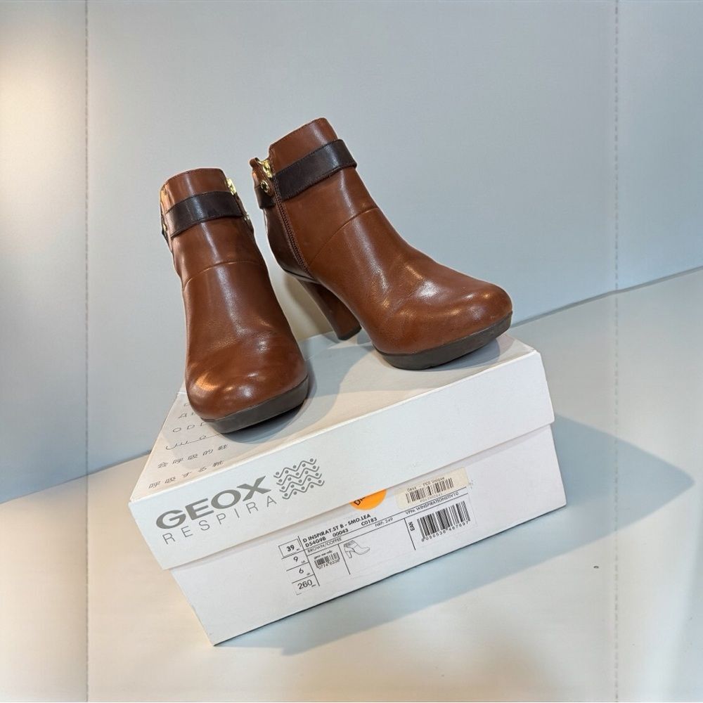 GEOX Respira D INSPIRAT Brown Coffee Heeled Leather Boots Sz 9